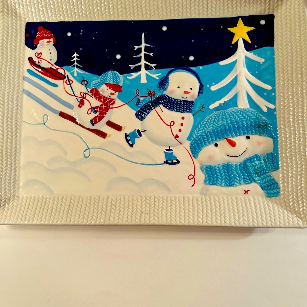 St.Nicholas Square Let It Snow 16” Rectangular Snowman Family Platter
